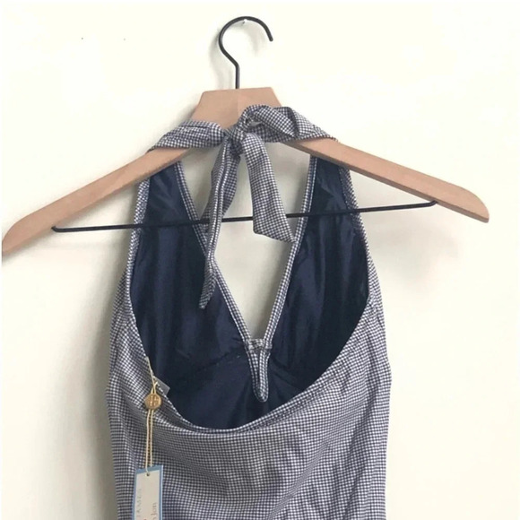 New Draper James x Helen Jon Keyhole navy Gingham Halter swimsuit one piece - Picture 10 of 16